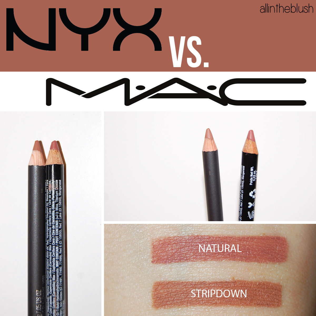 Dupe: MAC Stripdown Lipliner vs. NYX Natural Lipliner - All In The Blush.