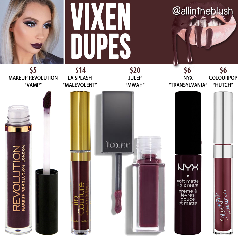 Kylie Cosmetics Vixen Liquid Lipstick Dupes