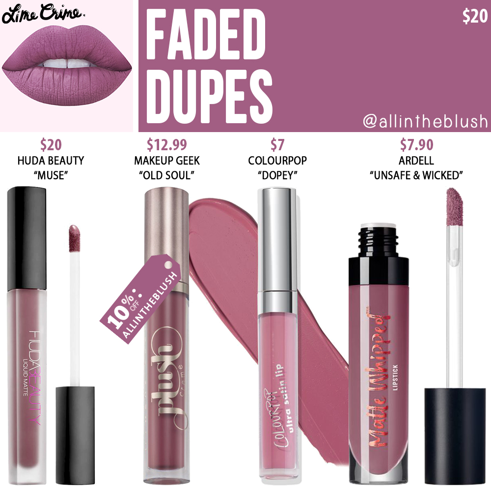 Lime Crime Faded Velvetine Liquid Lipstick Dupes