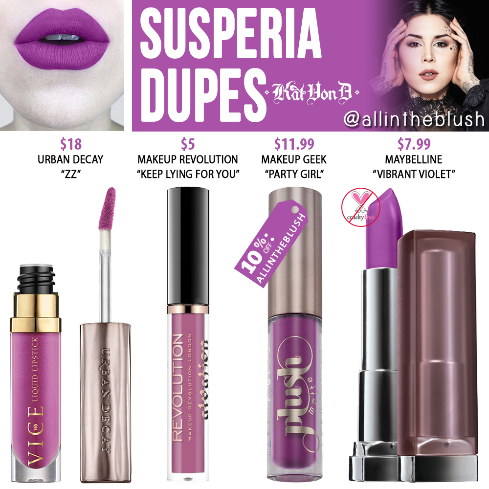 Kat Von D Susperia Everlasting Liquid Lipstick Dupes
