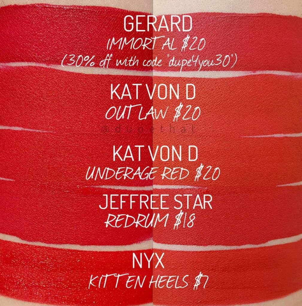 Kat Von D Underage Red Everlasting Liquid Lipstick Dupes