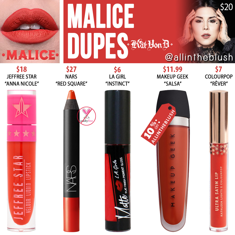 Kat Von D Malice Everlasting Liquid Lipstick Dupes