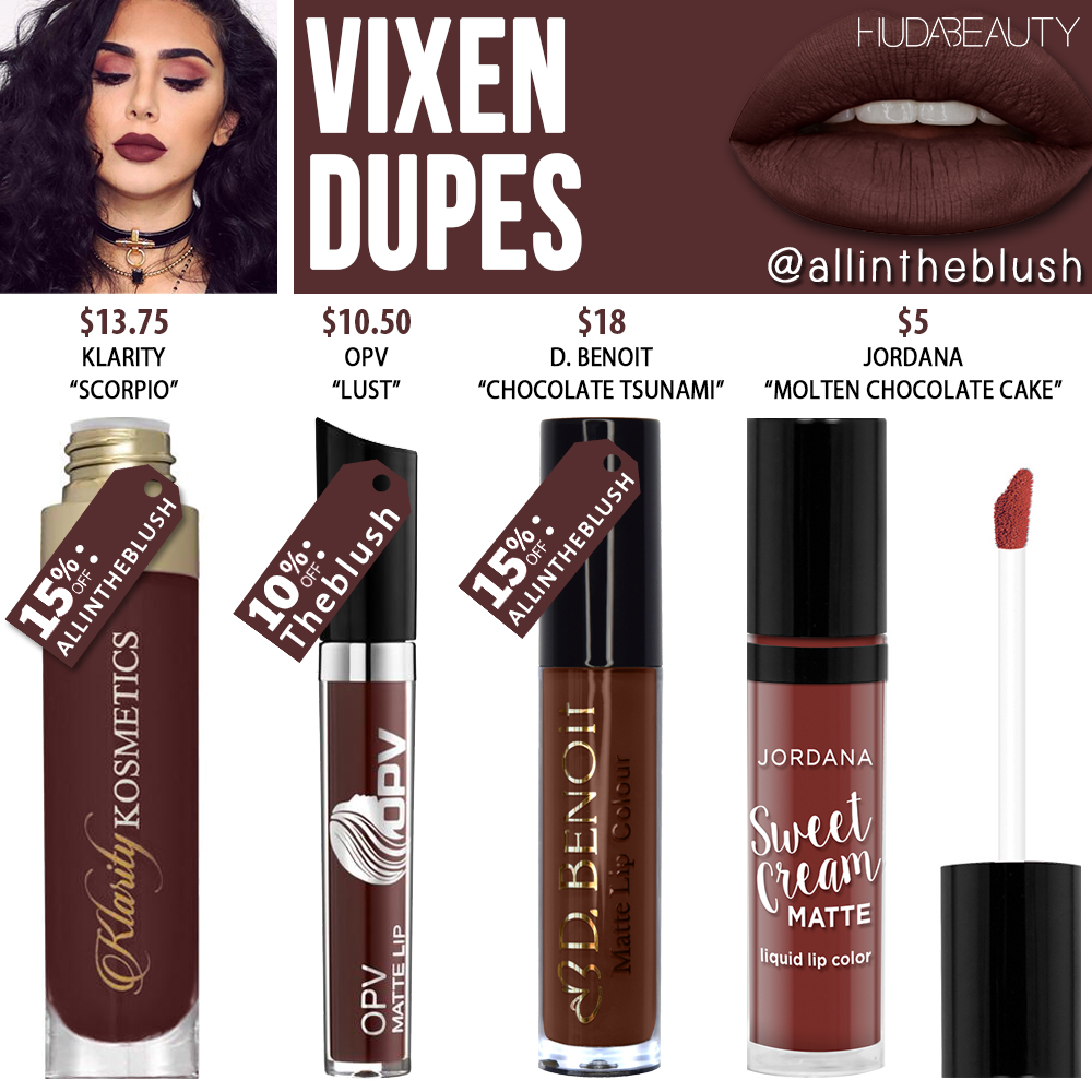 Huda Beauty Vixen Liquid Matte Lipstick Dupe