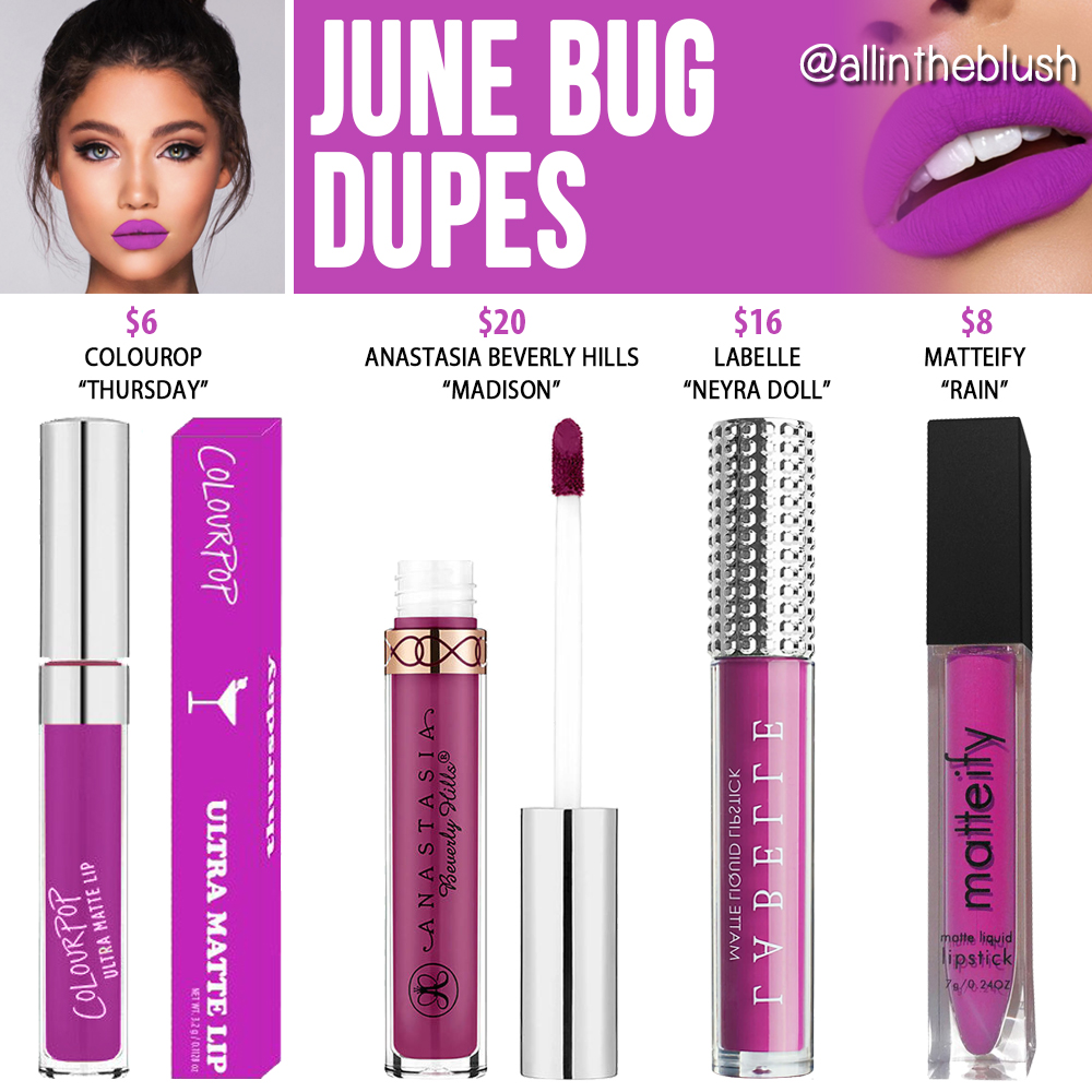 Kylie Cosmetics June Bug Velvet Liquid Lipstick Dupes