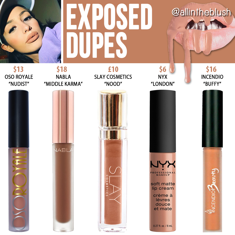 Kylie Cosmetics Exposed Liquid Lipstick Dupes