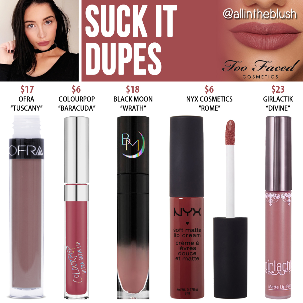 Too Faced Suck It Melted Matte Liquid Lipstick Dupes