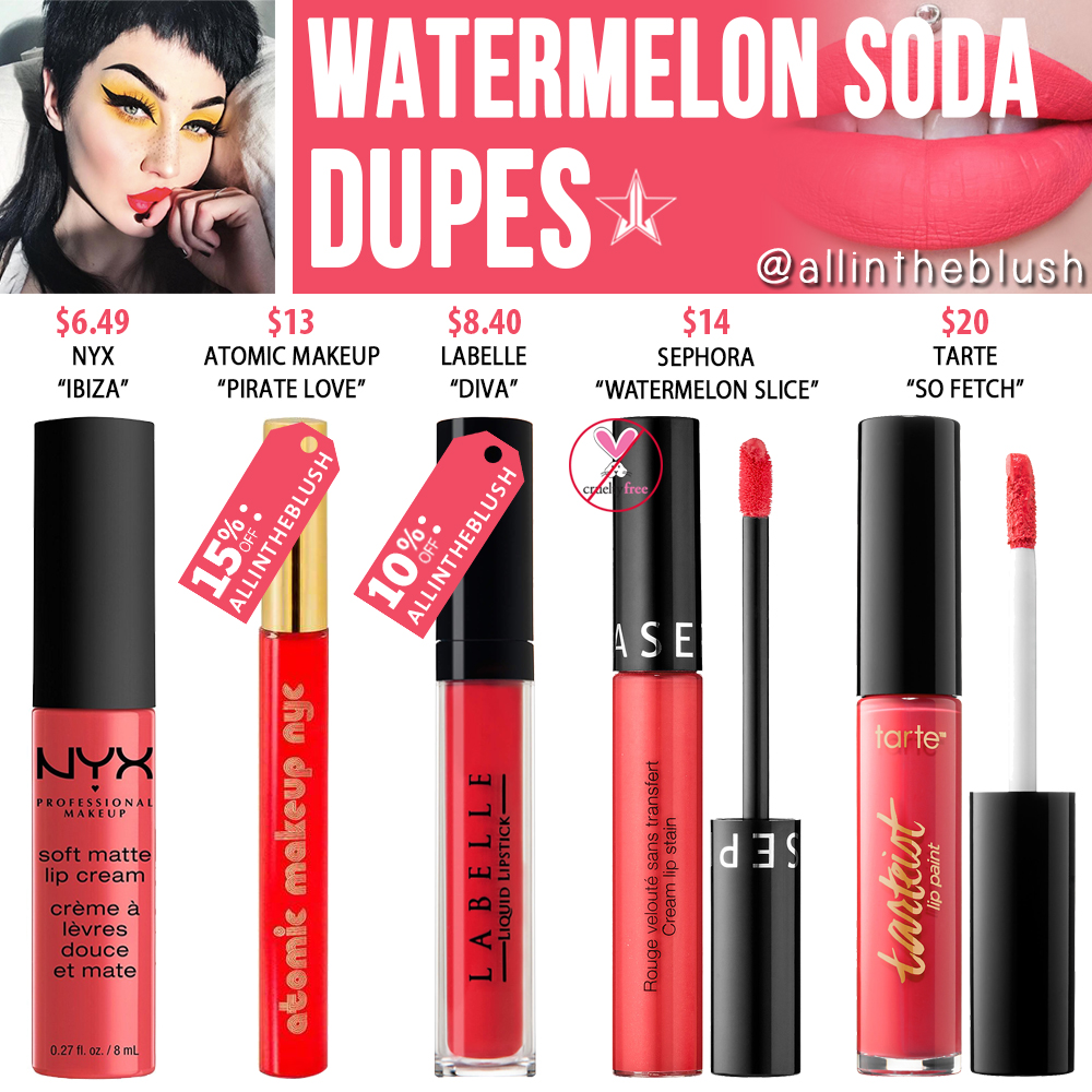 Jeffree Star Watermelon Soda Velour Liquid Lipstick Dupes