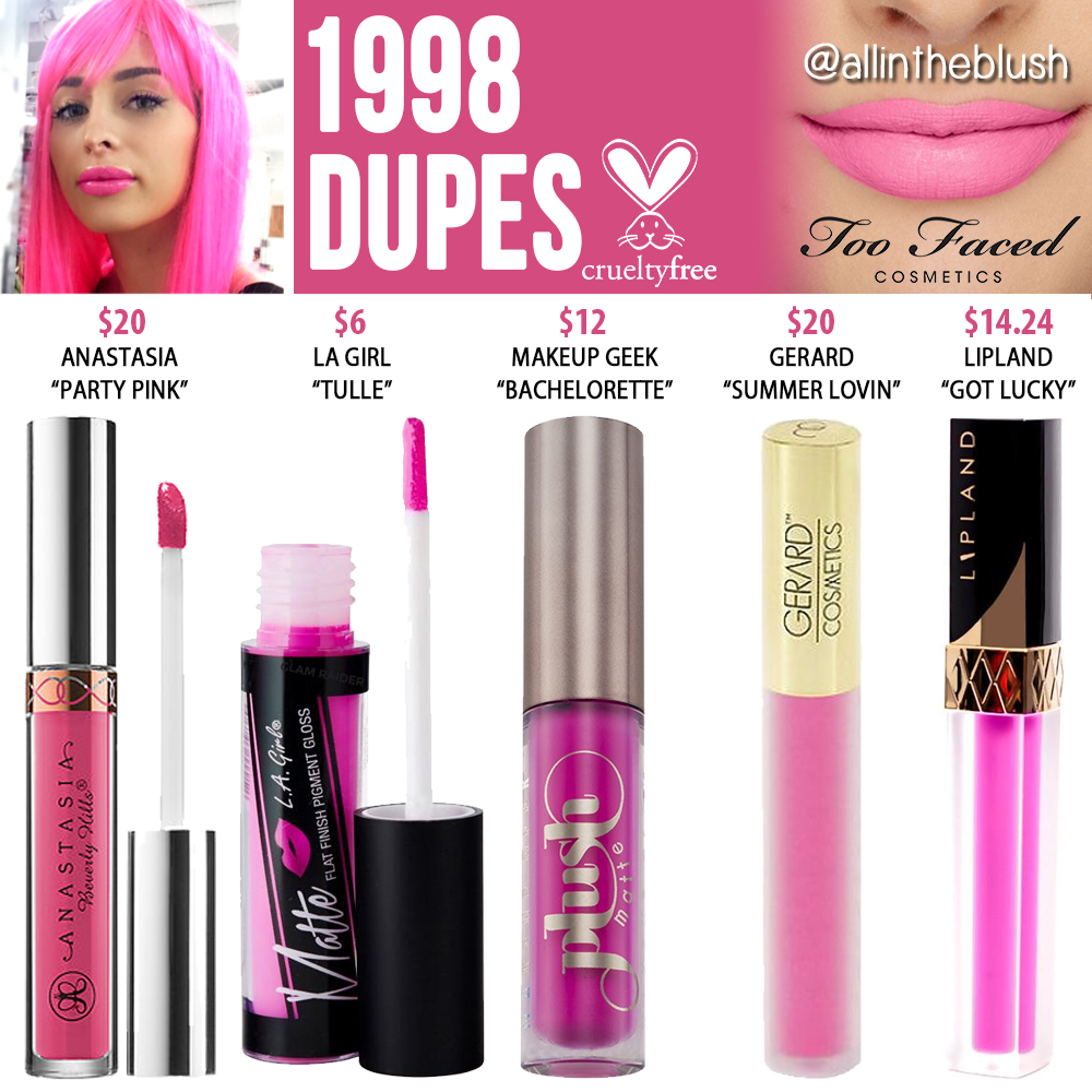 Too Faced 1998 Melted Matte Liquid Lipstick Dupes