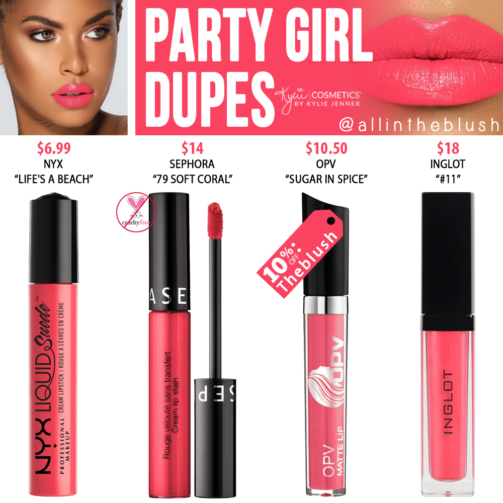 Kylie Cosmetics Party Girl Velvet Liquid Lipstick Dupes