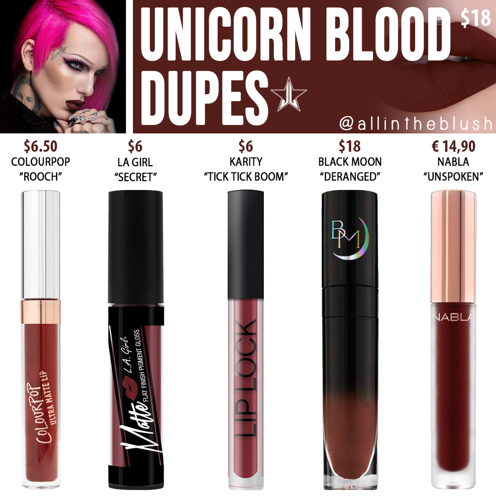 Jeffree Star Unicorn Blood Velour Liquid Lipstick Dupes