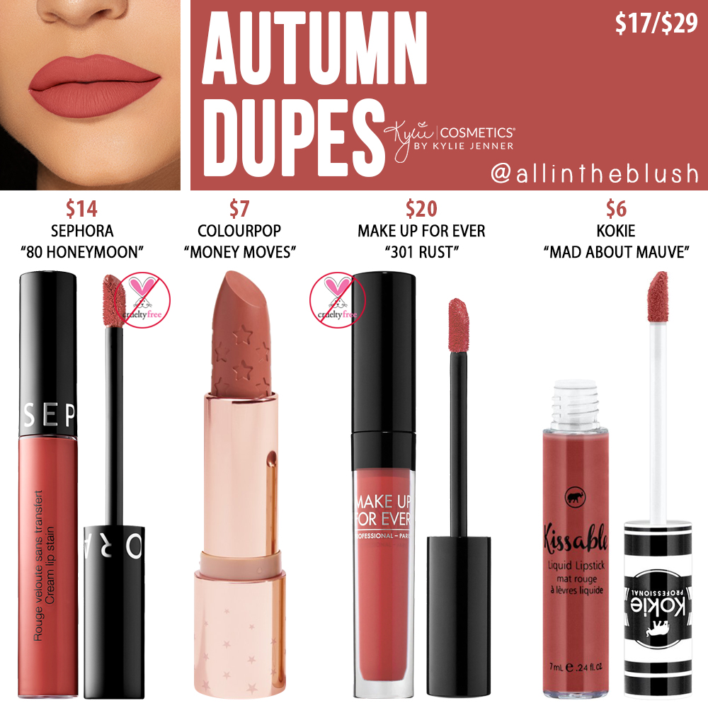 Kylie Cosmetics Autumn Liquid Lipstick Dupes