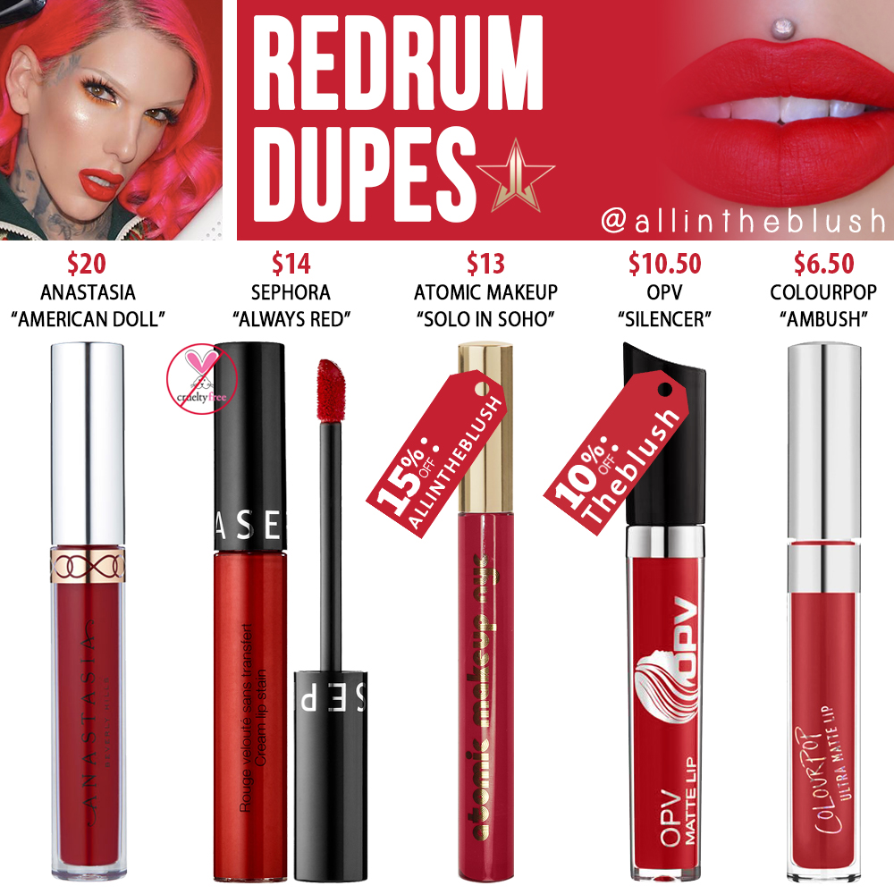 Jeffree Star Redrum Velour Liquid Lipstick Dupes