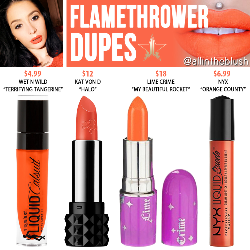 Jeffree Star Flamethrower Velour Liquid Lipstick Dupes