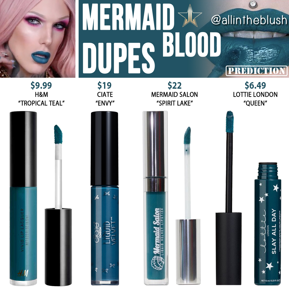 Jeffree Star Mermaid Blood Velour Liquid Lipstick Prediction Dupes