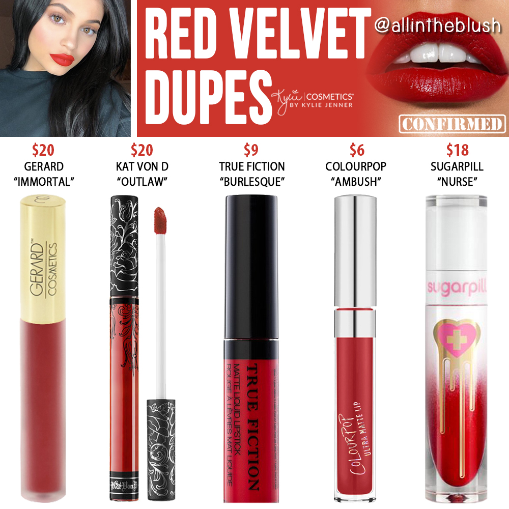 Kylie Cosmetics Red Velvet Liquid Lipstick Dupes