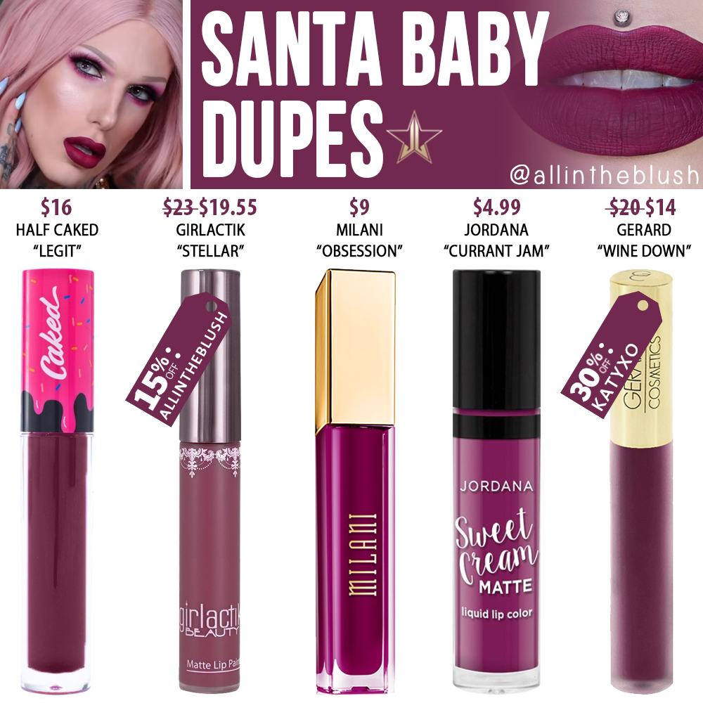 Jeffree Star Santa Baby Velour Liquid Lipstick Dupes