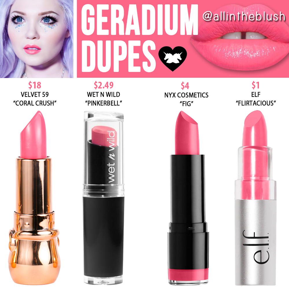 Lime Crime Geradium Unicorn Lipstick Dupes