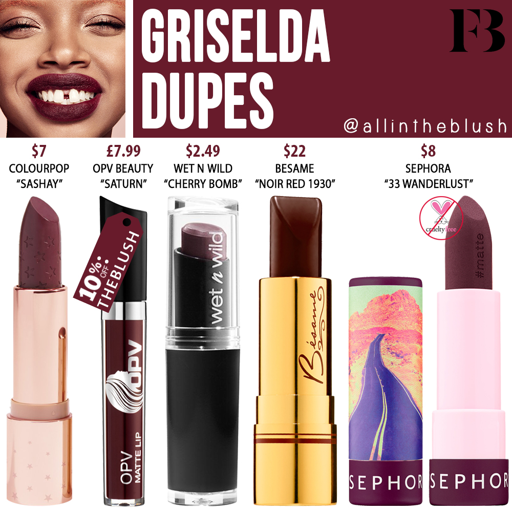 Fenty Beauty Griselda Mattemoiselle Plush Matte Lipstick Dupes