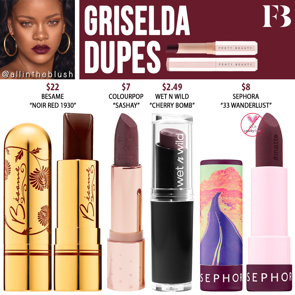 Fenty Beauty Griselda Mattemoiselle Plush Matte Lipstick Dupes