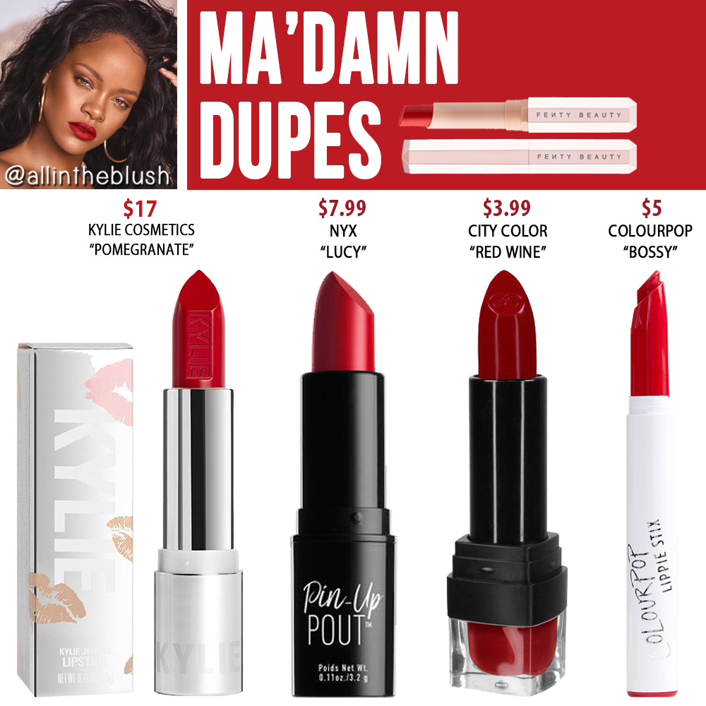 Fenty Beauty Ma’Damn Mattemoiselle Plush Matte Lipstick Dupes
