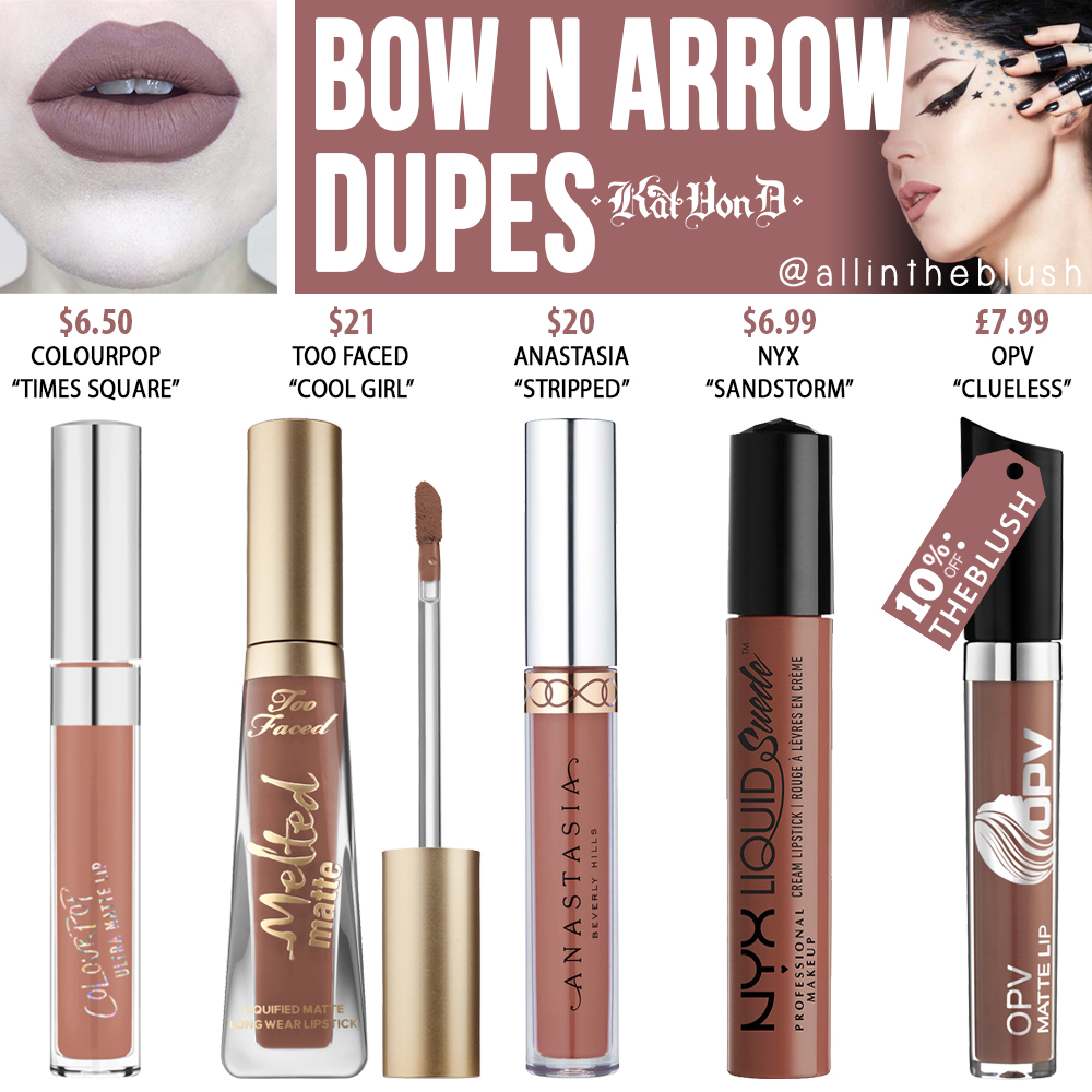 Kat Von D Bow N’ Arrow Everlasting Liquid Lipstick Dupes