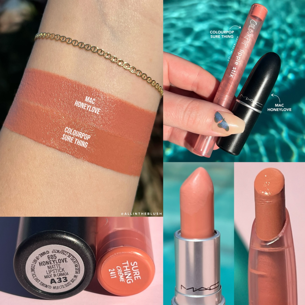 MAC Honeylove and ColourPop Sure Thing Lippie Stix Swatches