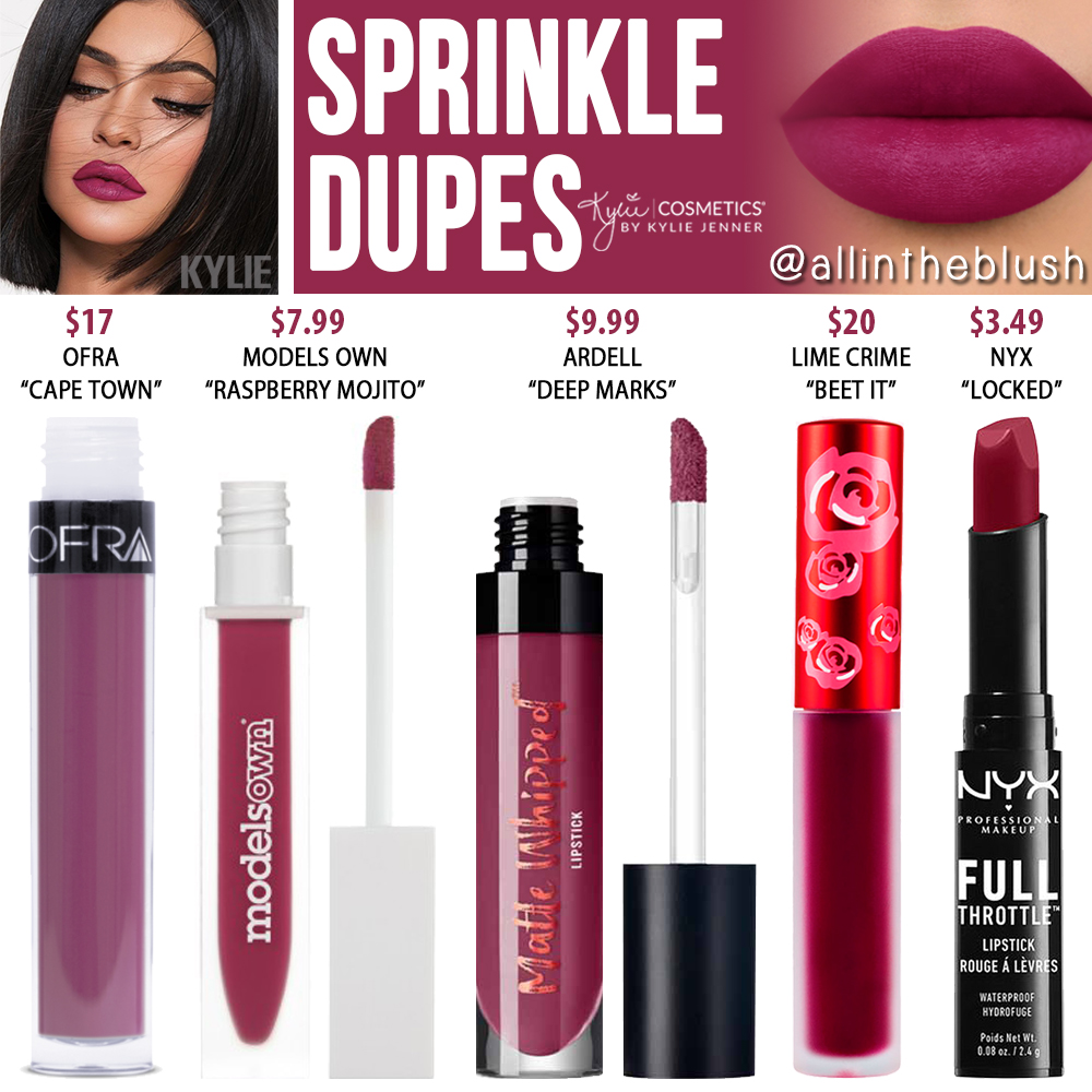 Kylie Cosmetics Sprinkle Velvet Liquid Lipstick Dupes