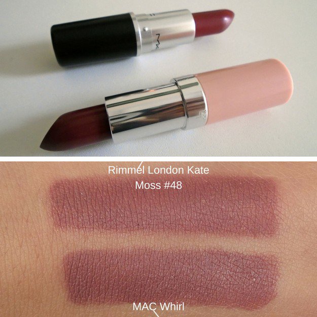 MAC Whirl and Rimmel London Lasting Finish by Kate #48 | MAC Lipstick Dupes | The Ultimate Guide | mac lipstick dupes list | mac lipstick dupes nyx