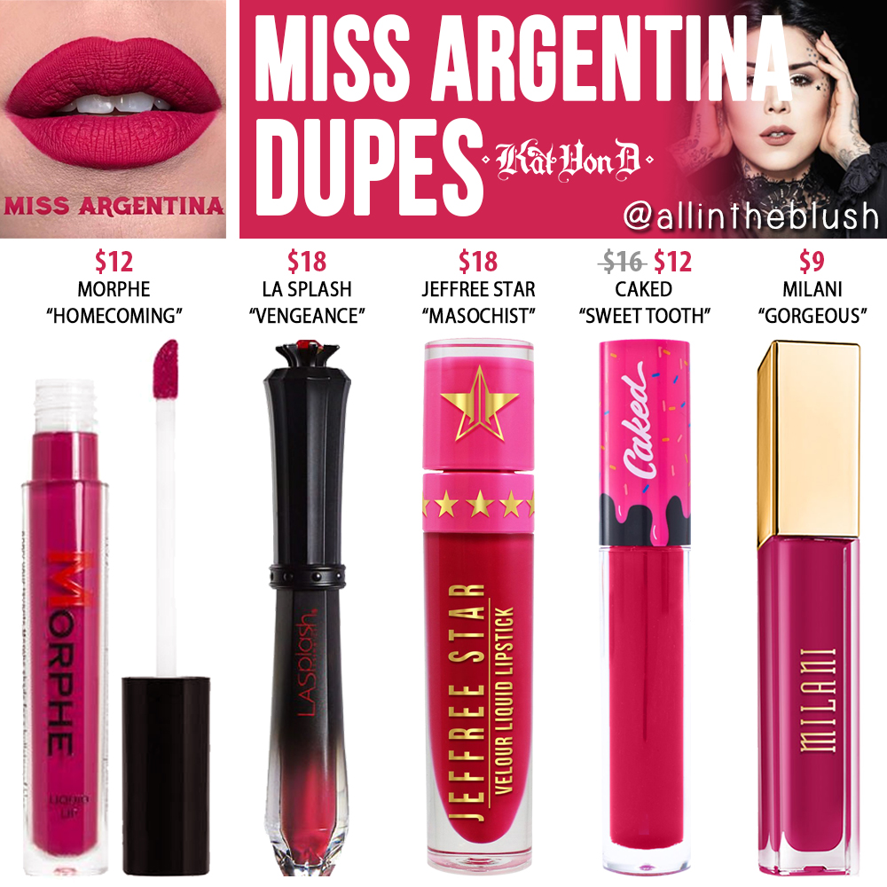 Kat Von D Miss Argentina Everlasting Liquid Lipstick Dupes