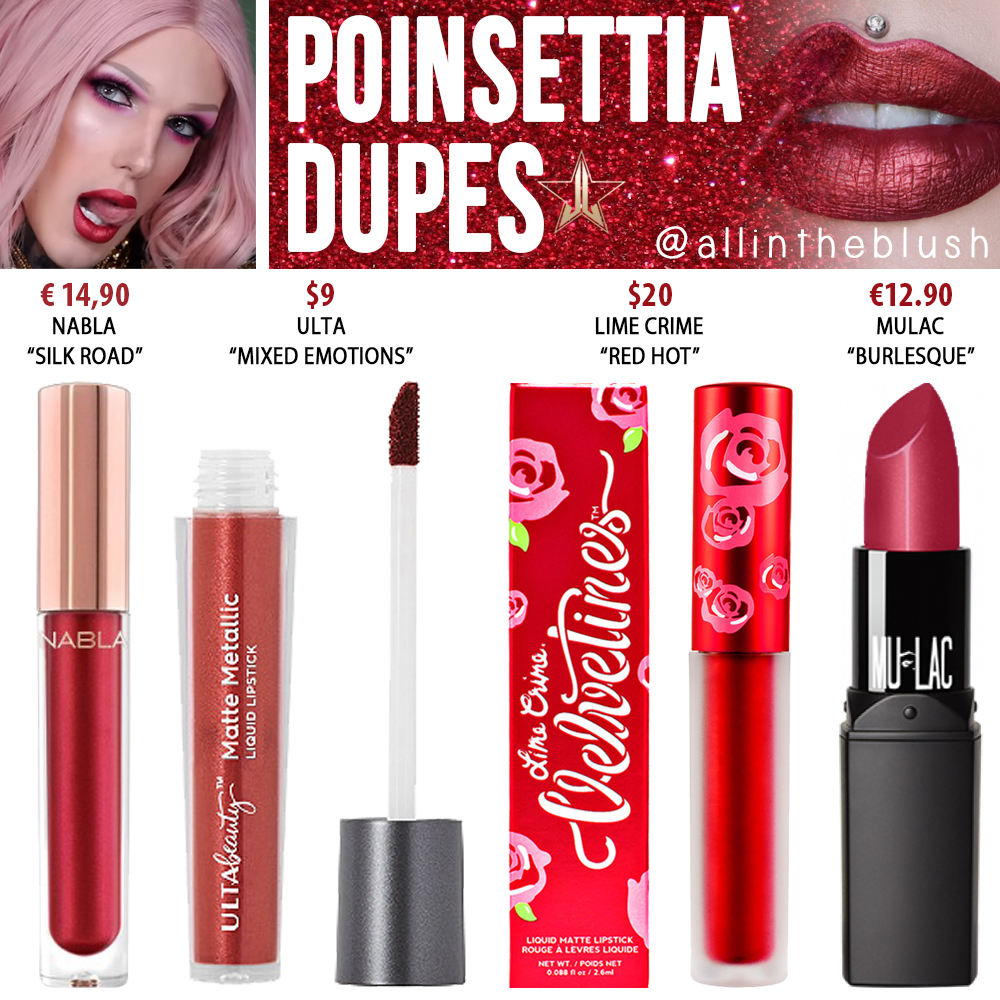 Jeffree Star Poinsettia Velour Liquid Lipstick Dupes