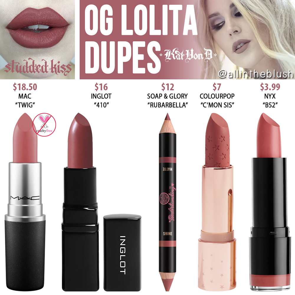 Kat Von D OG Lolita Studded Kiss Crème Lipstick Dupes
