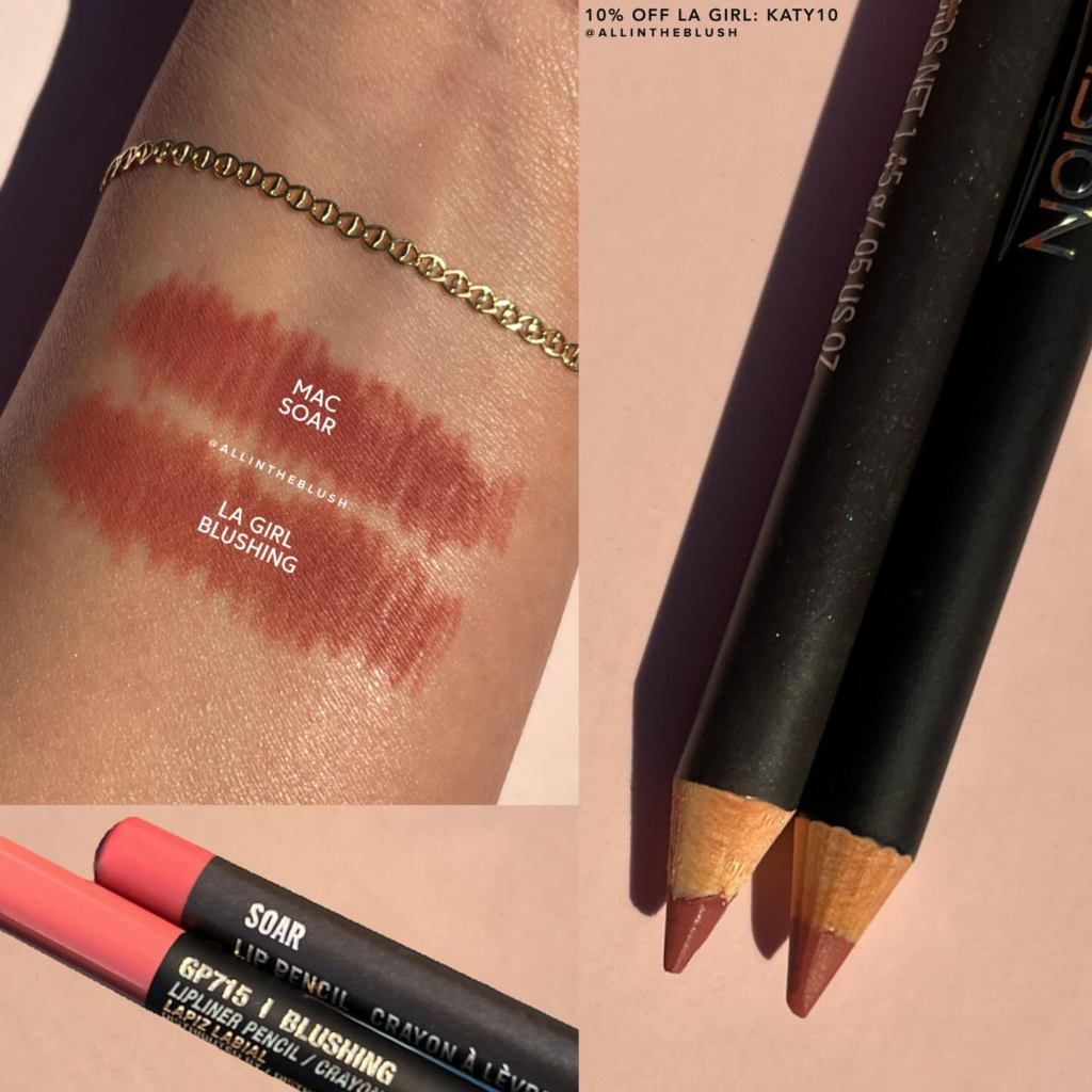 MAC Soar Lip Pencil Compared to LA Girl Blushing Lip Liner