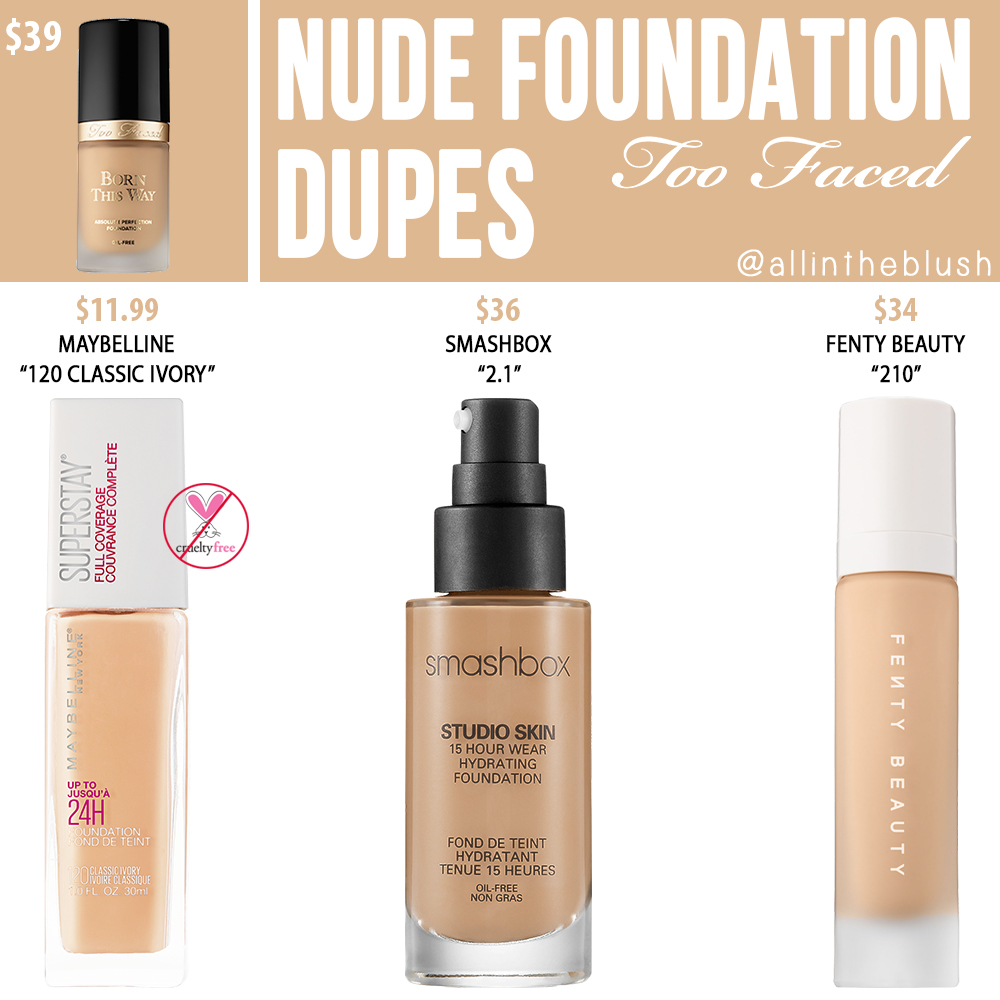 Too Faced Nude Born This Way Foundation Dupes - All In The Blush.