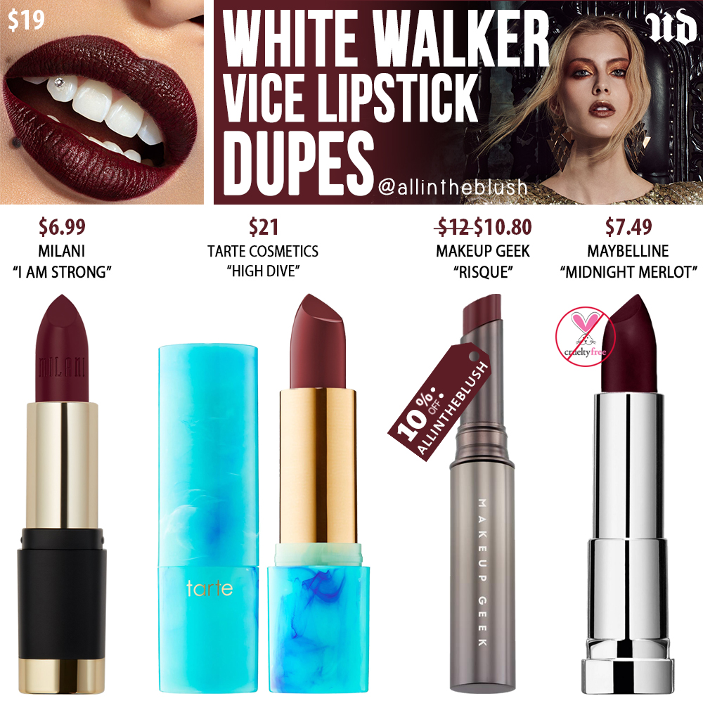 Urban Decay x Game of Thrones White Walker Vice Lipstick Dupes