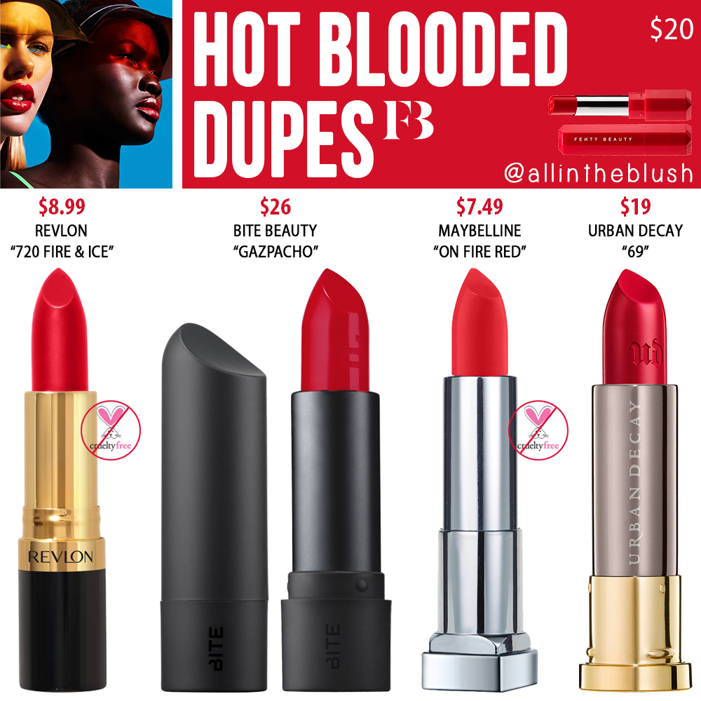 Fenty Beauty Hot Blooded Poutsicle Juicy Satin Lipstick Dupes