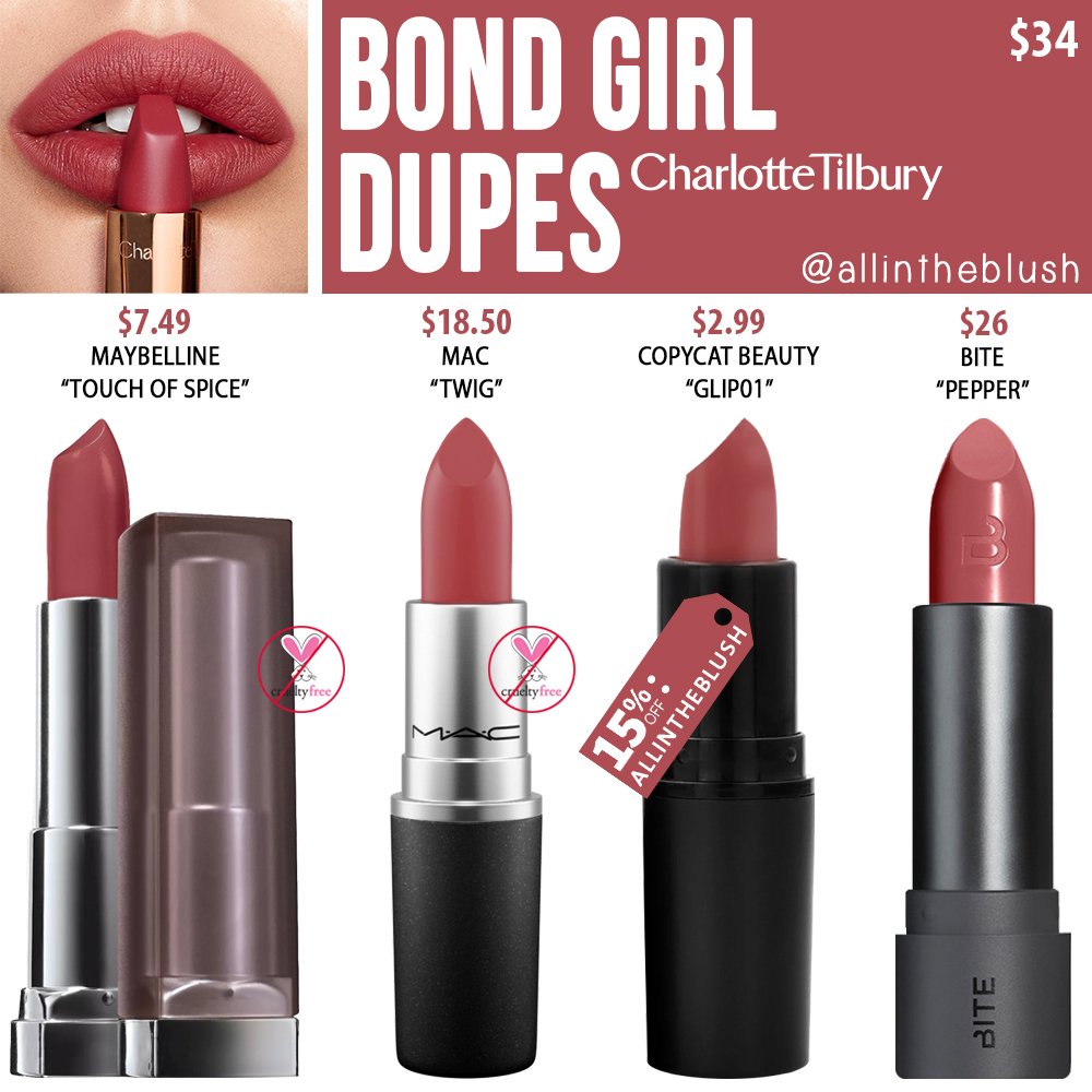 Charlotte Tilbury Bond Girl Matte Revolution Lipstick Dupes
