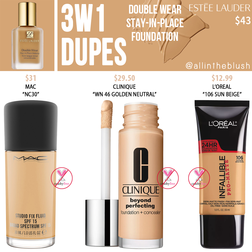 Estee Lauder 3W1 Double Wear Stay-in-Place Foundation Dupes