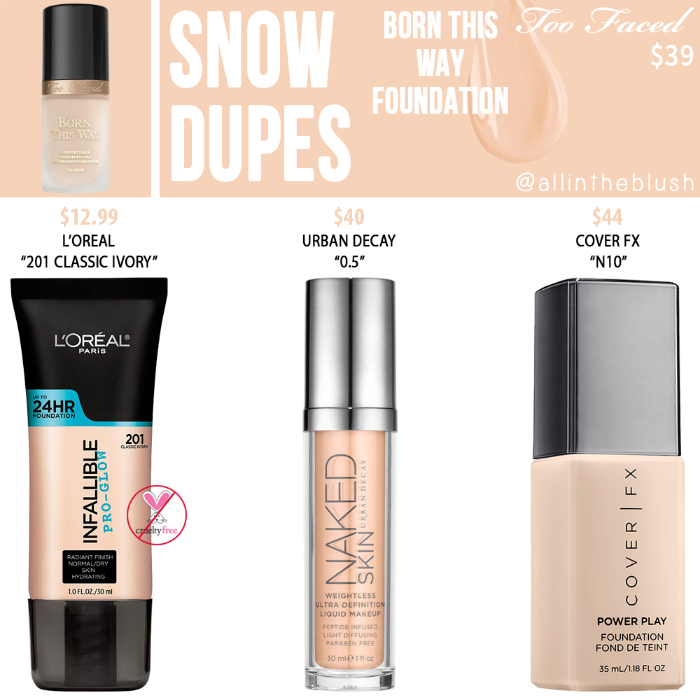 Too Faced Snow Born This Way Foundation Dupes