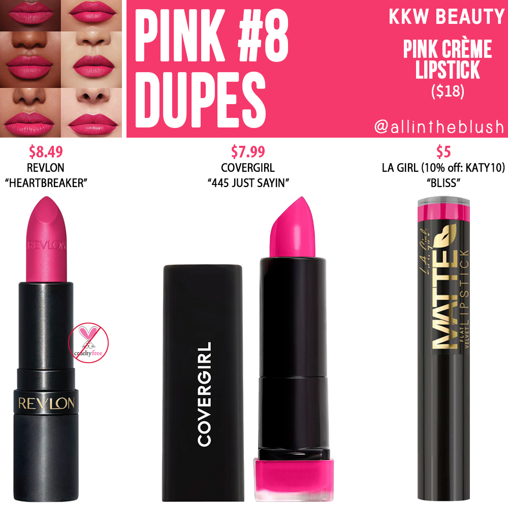 KWW Beauty Pink #8 Crème Lipstick Dupes.