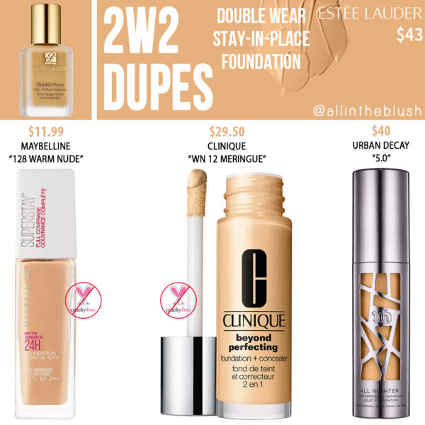 Estee Lauder 2W2 Double Wear StayinPlace Foundation Dupes All In