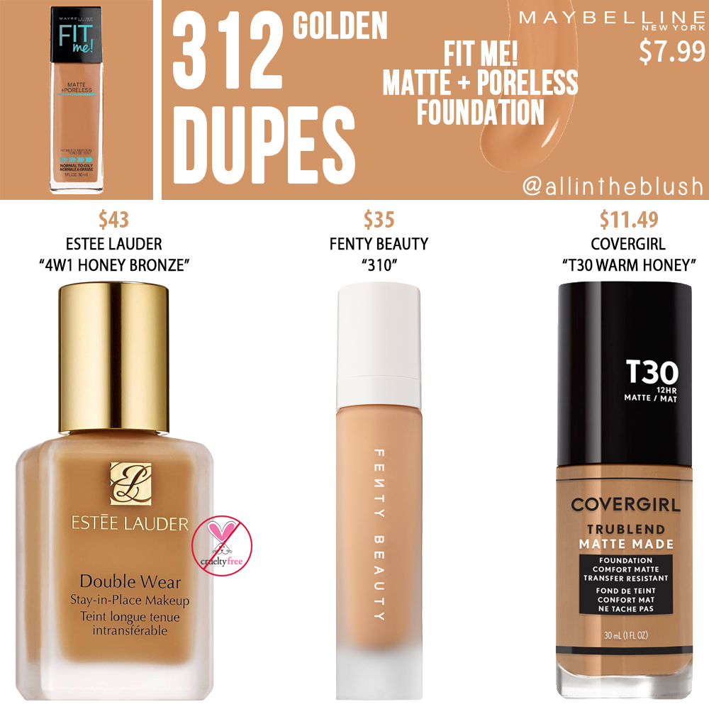 Maybelline 312 Golden Fit Me Matte Poreless Foundation Dupes All In The Blush