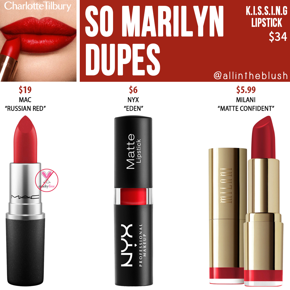 Charlotte Tilbury So Red (So Marilyn) K.I.S.S.I.N.G Lipstick Dupes