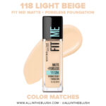 Maybelline 118 Light Beige FIT ME! Matte + Poreless Foundation Dupes