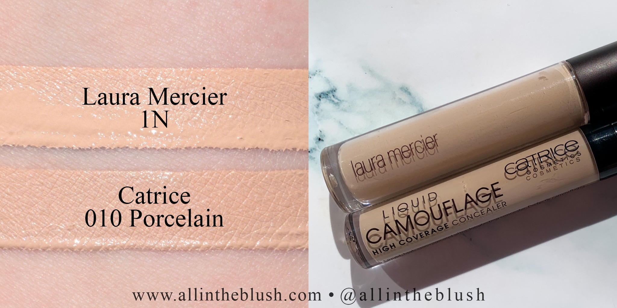 Swatch - Laura Mercier 1N and Catrice Cosmetics Liquid Camouflage Concealer 010 Porcelain