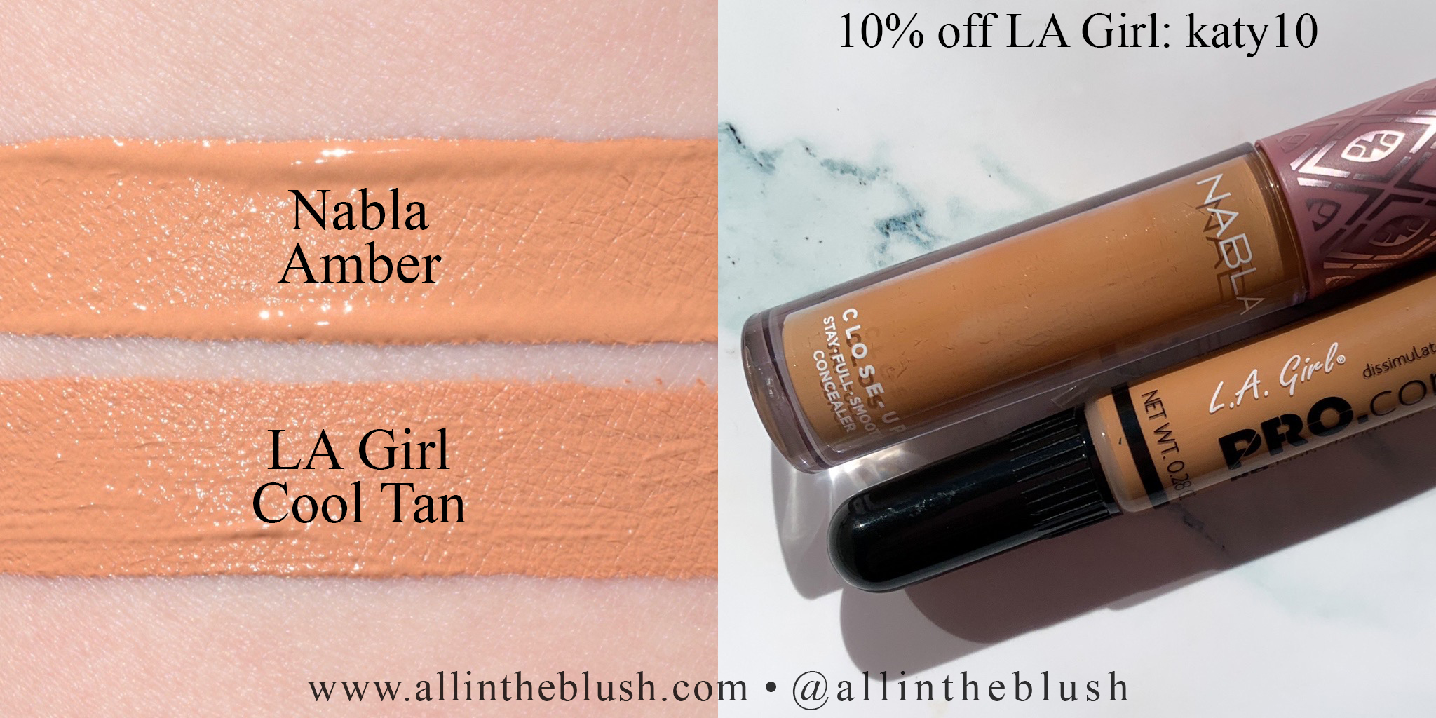 Swatch - Nabla Cosmetics Amber Concealer and LA Girl Cool Tan HD Pro.Conceal