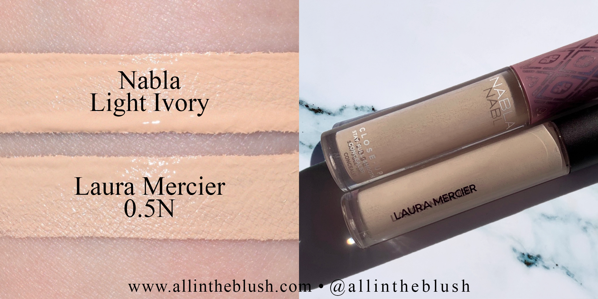 Swatch - Nabla Cosmetics Light Ivory Concealer and Laura Mercier 0.5N Concealer