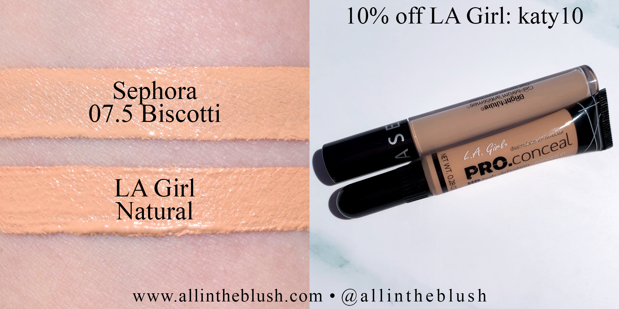 Swatch - LA Girl HD Pro.Conceal Natural and Sephora 07.5 Biscotti Bright