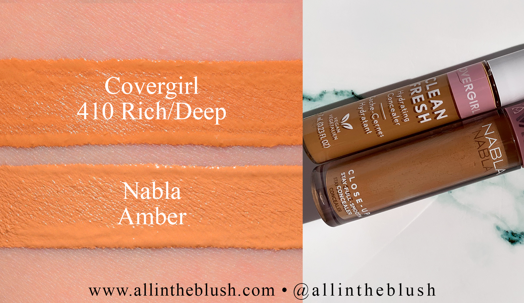Swatch - Nabla Cosmetics Amber Concealer and Covergirl Clean Fresh Hydrating Concealer