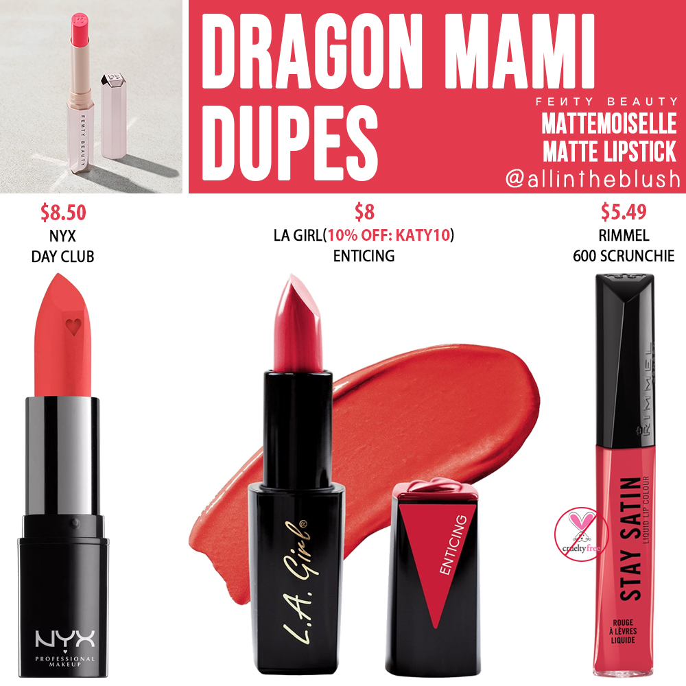 Fenty Beauty Dragon Mami Mattemoiselle Plush Matte Lipstick Dupes