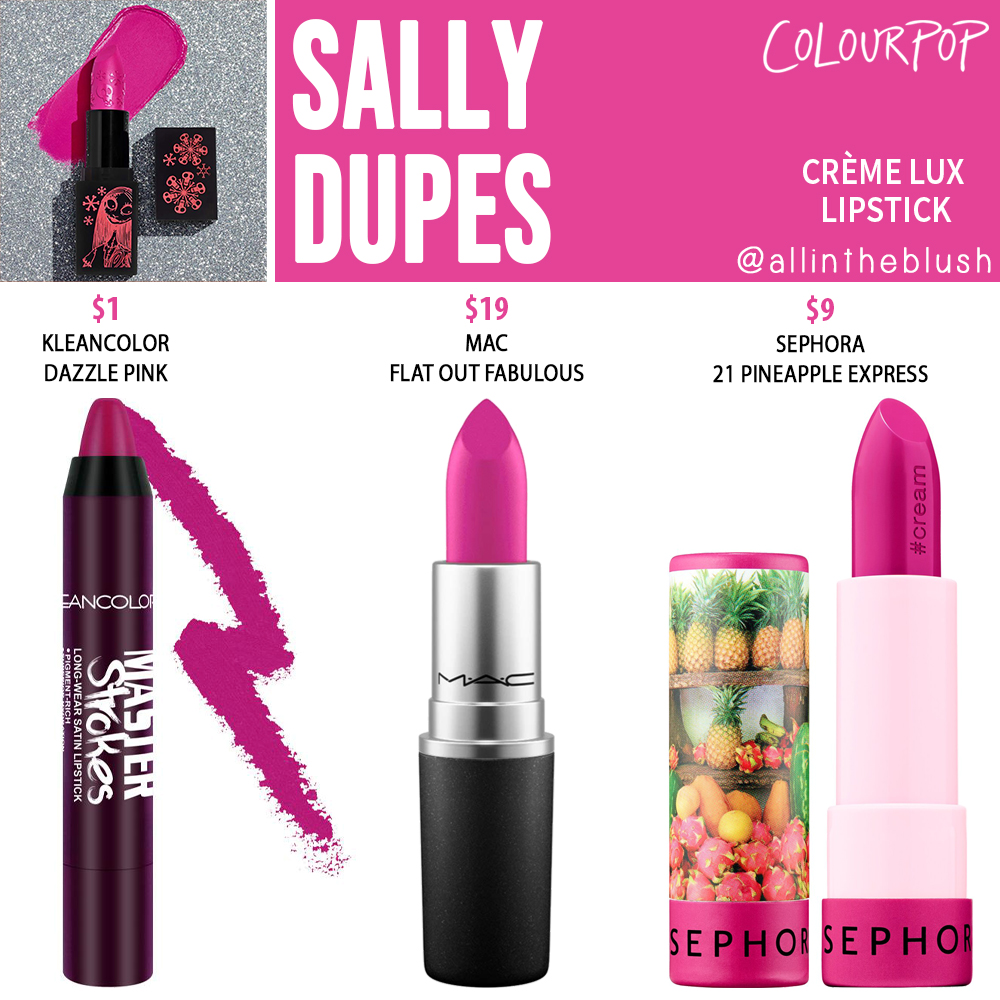 ColourPop x The Nightmare Before Christmas Sally Lux Lipstick Dupes